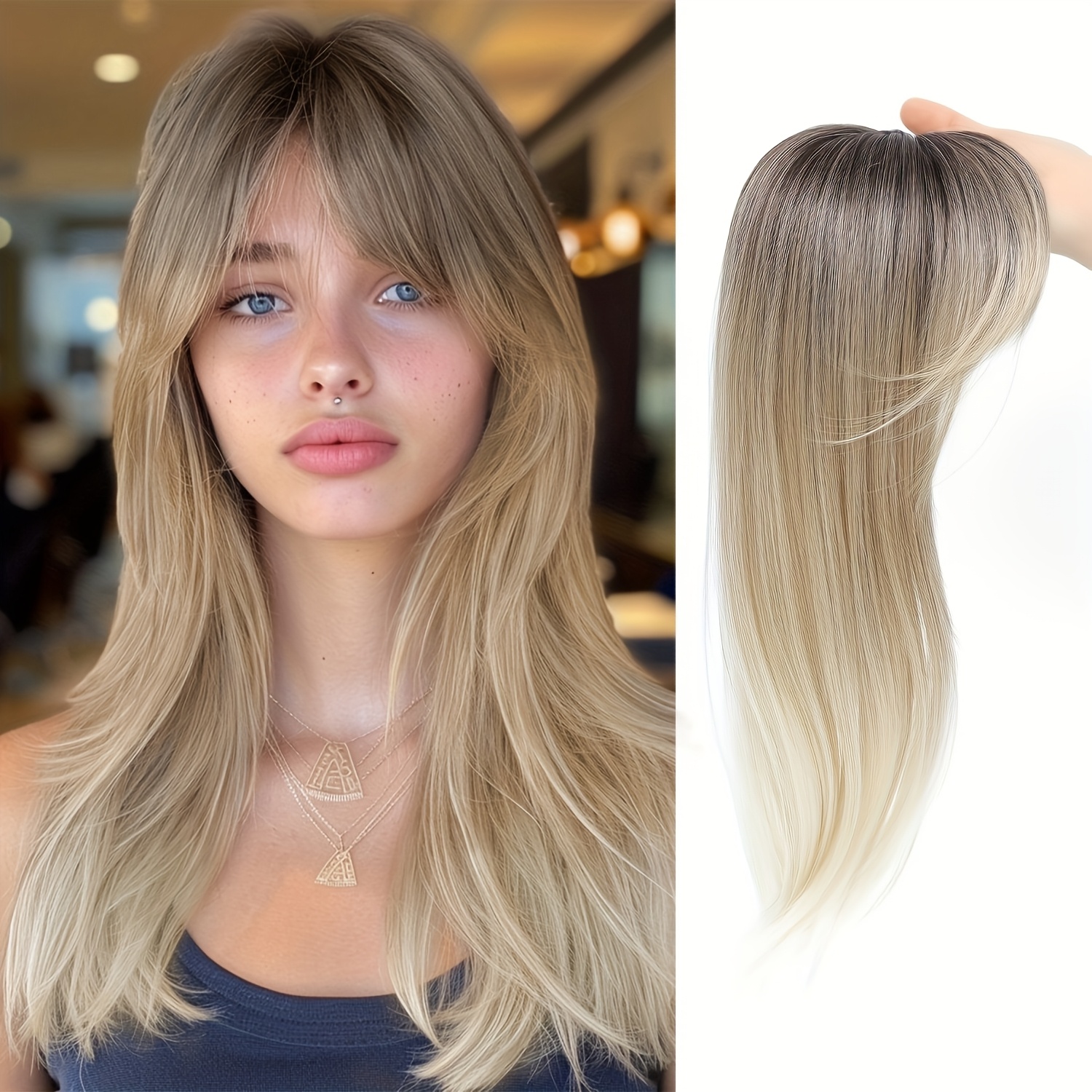 TEMU 18 Inch Hair Topper For Women With Bangs 3d 360° Cover Fluffy Toppers Synthetic Little Hair Pieces For Women Clip In Bangs With Topper