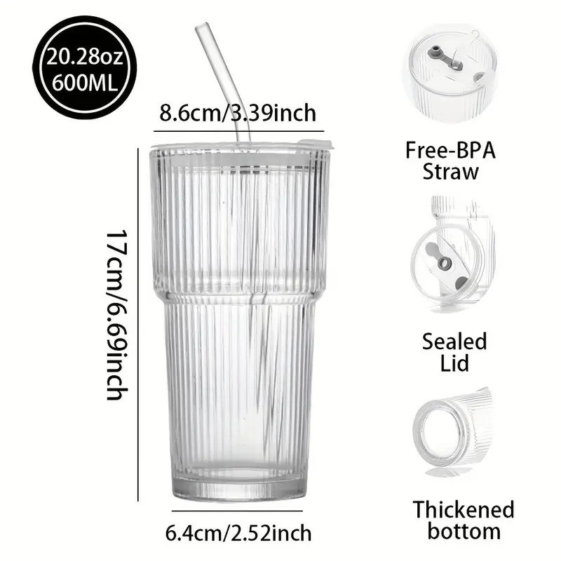 20 28oz glass coffee mug with lid and straw 600ml multipurpose insulated reusable glass cup hand wash only ideal for home 1pc Product details 1