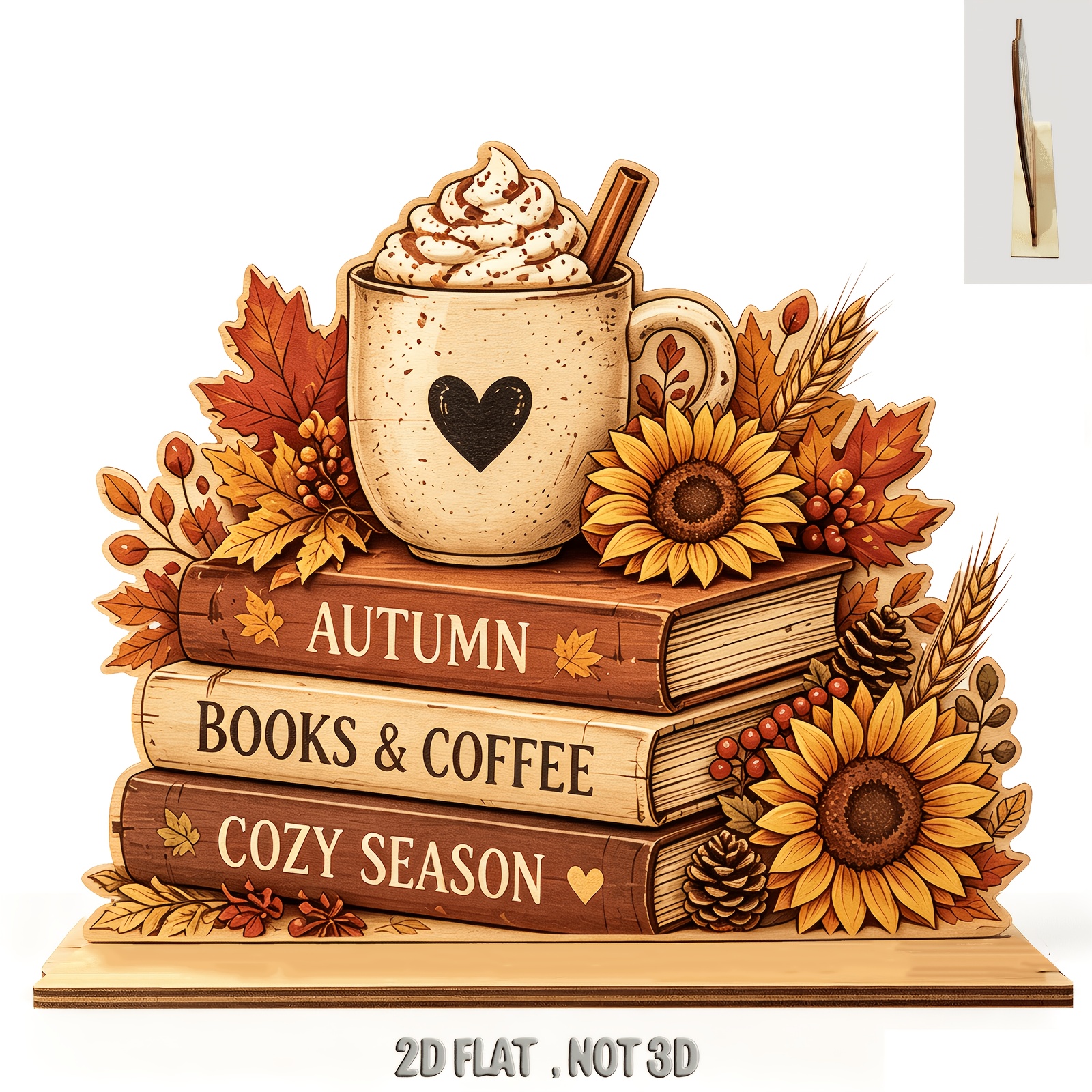 TEMU Decorazione da tavolo in legno 2D piatta a tema autunnale con libri , ornamento per tavolo, cartello autunnale, decorazione da scrivania con ,