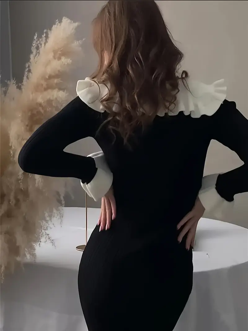 long sleeve black dress with white peter pan collar Aphratti Women's Long Sleeve Fall Dresses 2025 Casual Peter Pan Collar A Line Fit and Flare Skater Goth Dress Black X-Small at Amazon Women's Clothing store