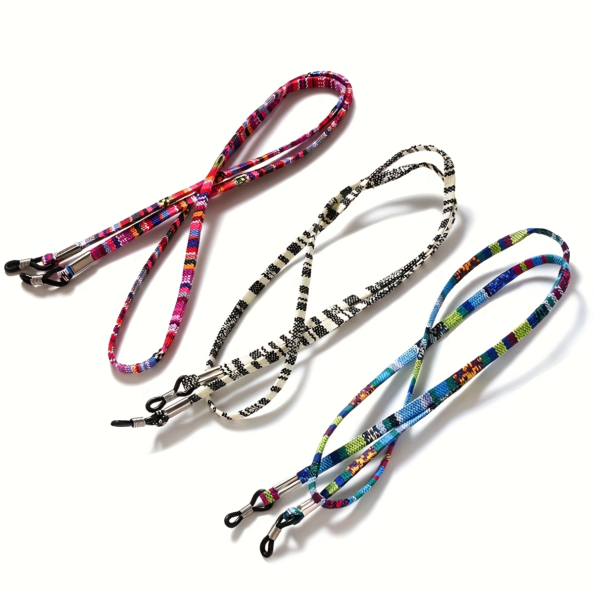 TEMU Lot de 3 cordons de maintien pour lunettes, lanière porte-lunettes, chaîne de lunettes en corde ethnique haut de gamme, choix