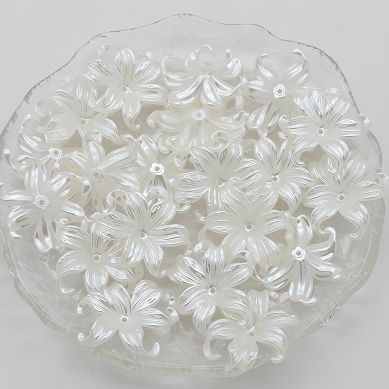 7/14pcs White Lily Flower Beads Charms for DIY Jewellery