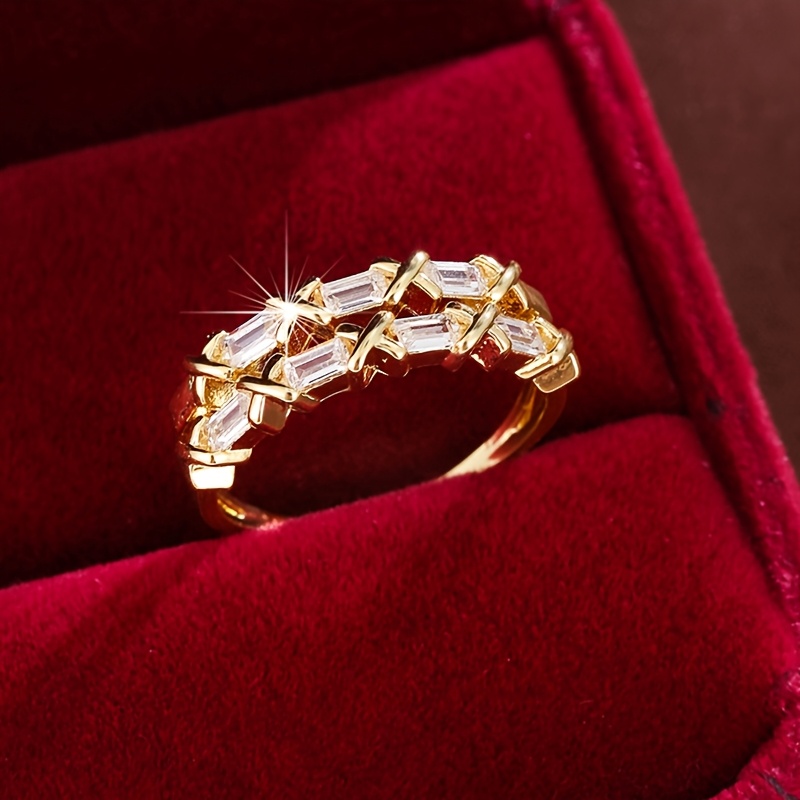 Golden Plated Square Zirconia Ring for Women