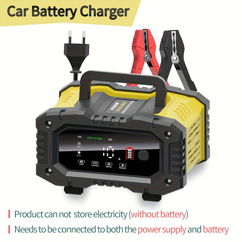 

High-power Car Battery Charger 12v/24v 20a 10a Automatic Stop Auto Batteries Charger Intelligent Pulse Repair Gel Agm Wet Lead-acid Eu Plug 100-240v