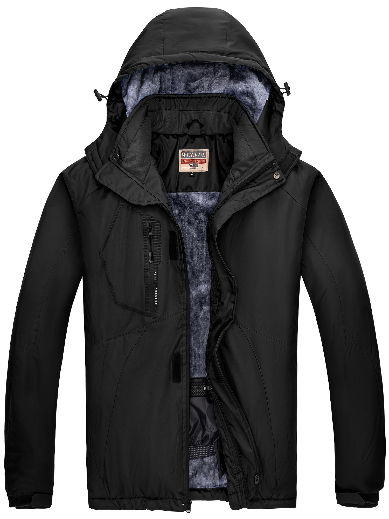 Men's Plus Size Waterproof Ski Jacket Big&Tall Warm Winter Hooded Coat Snow Mountain Windbreaker Jacket For Hiking