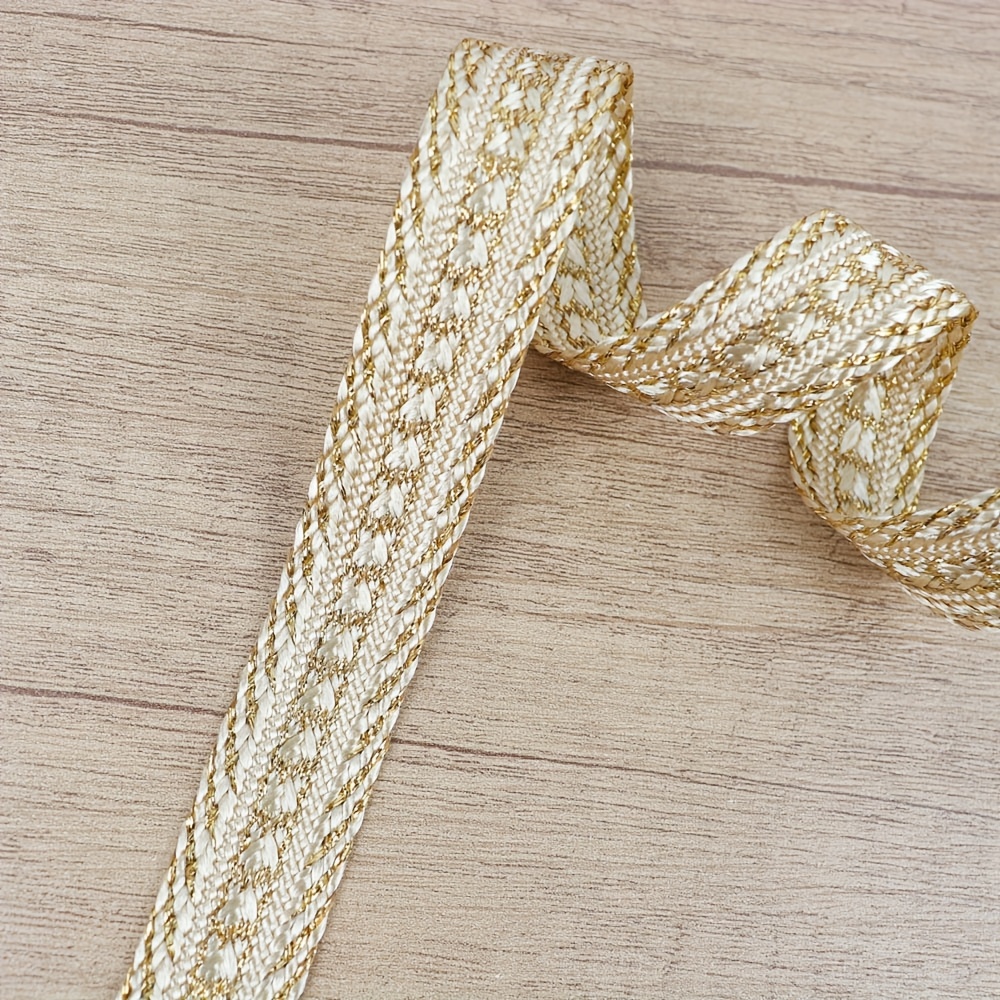 Image of 5 Yards Golden Woven Lace Trim - Shiny Sewing Lace Fabric Suitable For Garment Decoration, Wedding Decor, Diy Crafts, Hem & Edging - Luxury Material (5-yard Roll)