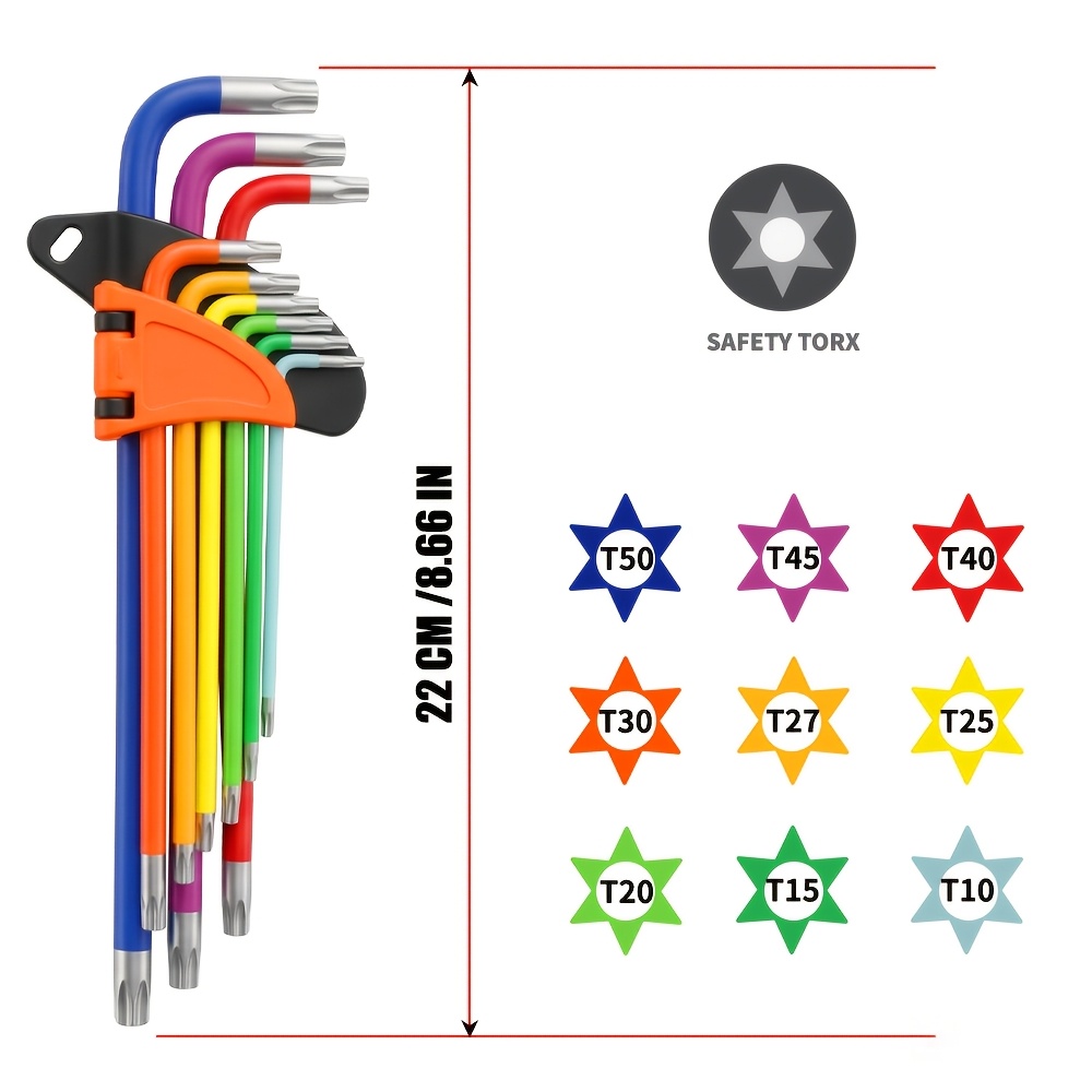 TEMU Safety Plum Inner Hex Wrench Set L-shaped Colored Star Wrench Double-ended High-carbon Steel With Portable Storage Clip Maintenance Tools