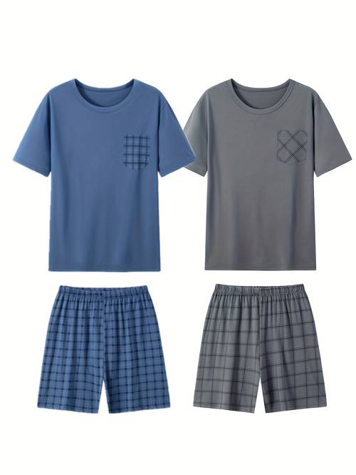 4pcs mens summer lightweight pajama set short sleeve top shorts 2 tops 2 shorts mens short sleeve shorts wear set