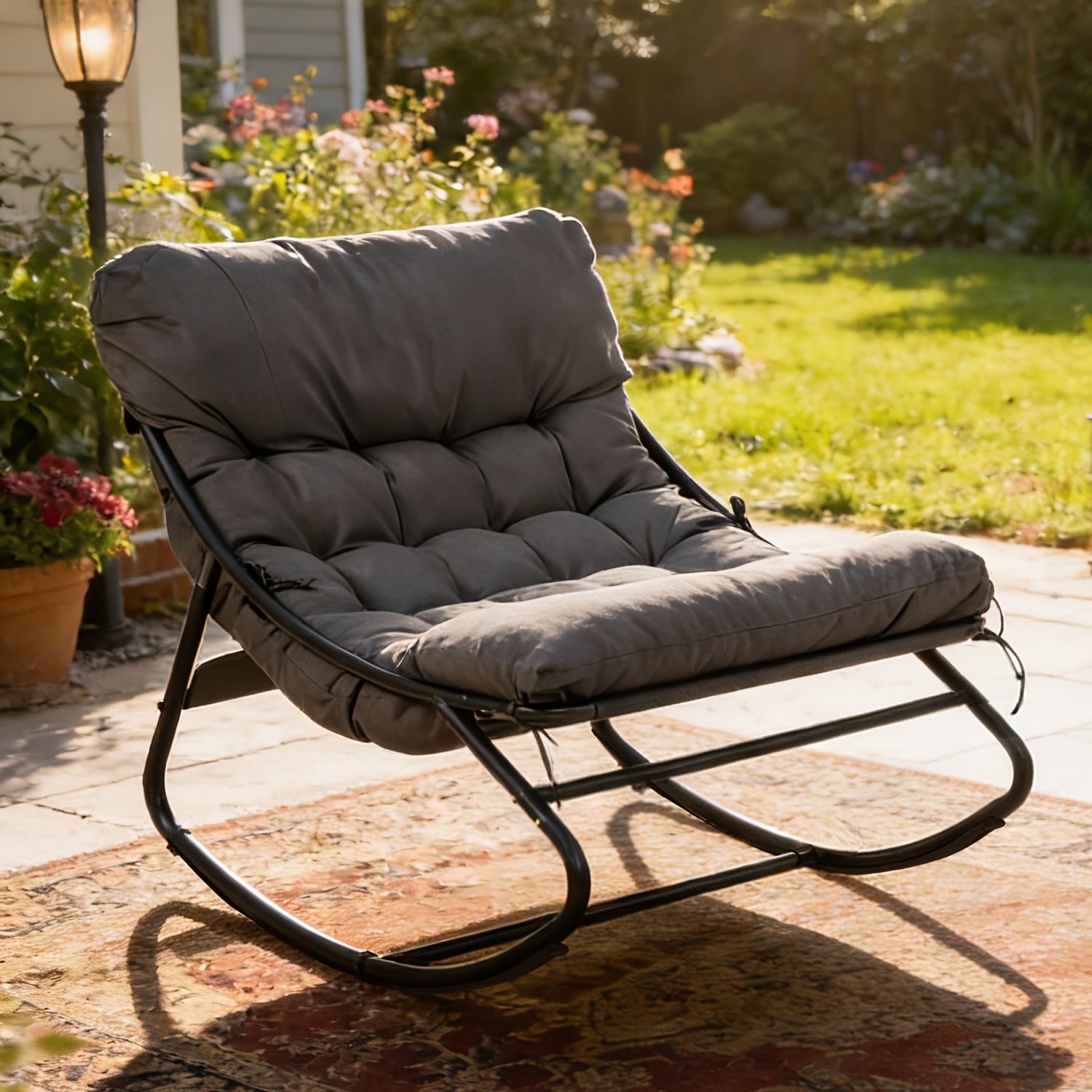 TEMU Sedia a Dondolo per Interni ed Esterni, Sedia a Dondolo Ergonomica, Sdraio a Dondolo, Sedia Relax in Metallo per , Giardino, Balcone, Carico