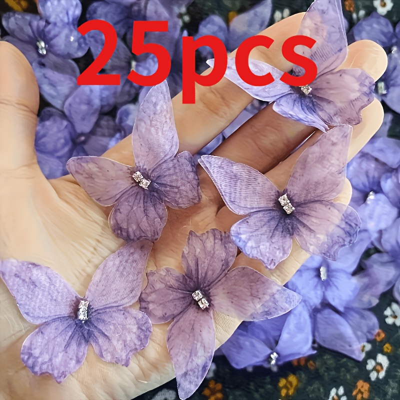 E-shop 25 Stück Elegante Mesh Bunte Schmetterling Applikationen – 3D Handgemachte Stoffflicken für Hochzeitskleider, Kleidung, Haarverzierungen und