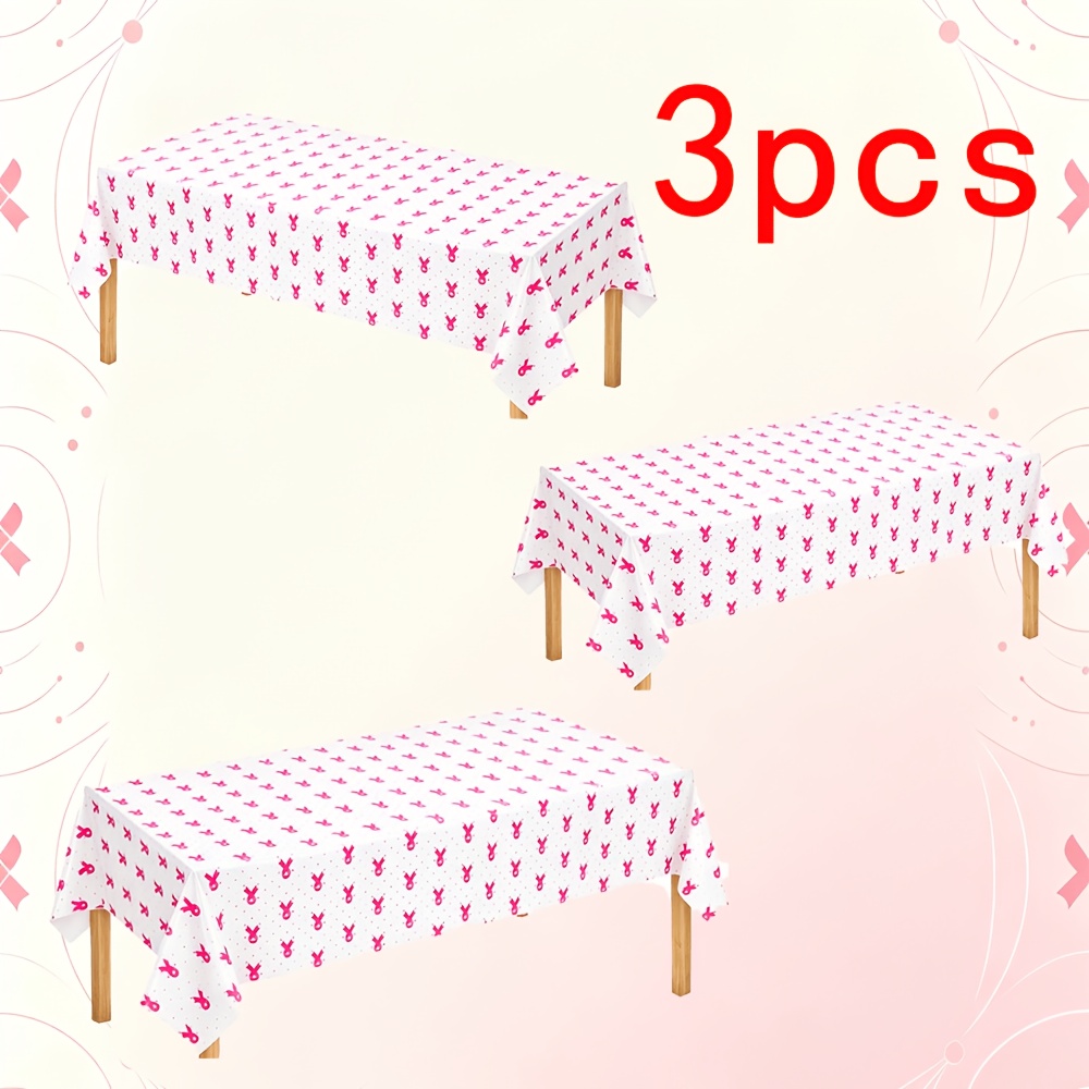 TEMU 3pcs World Breast Awareness Month Pe Tablecloth, 274*130cm Disposable Rectangular Tablecloth, Designed With Prints For Breast Charity Promotion
