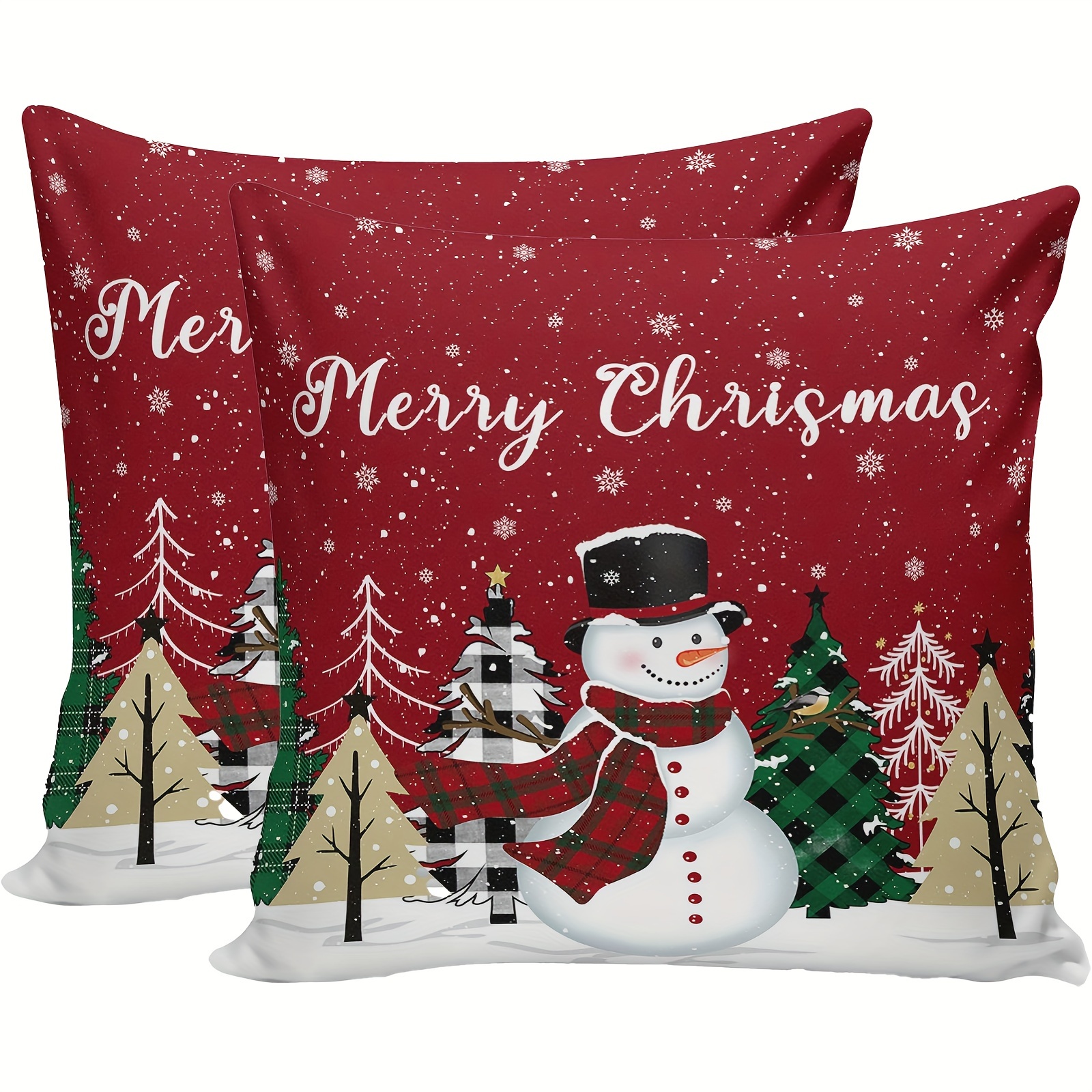 

2pcs Christmas Pillowcase Set - Red Snowman , For Sofa, & Car Decor