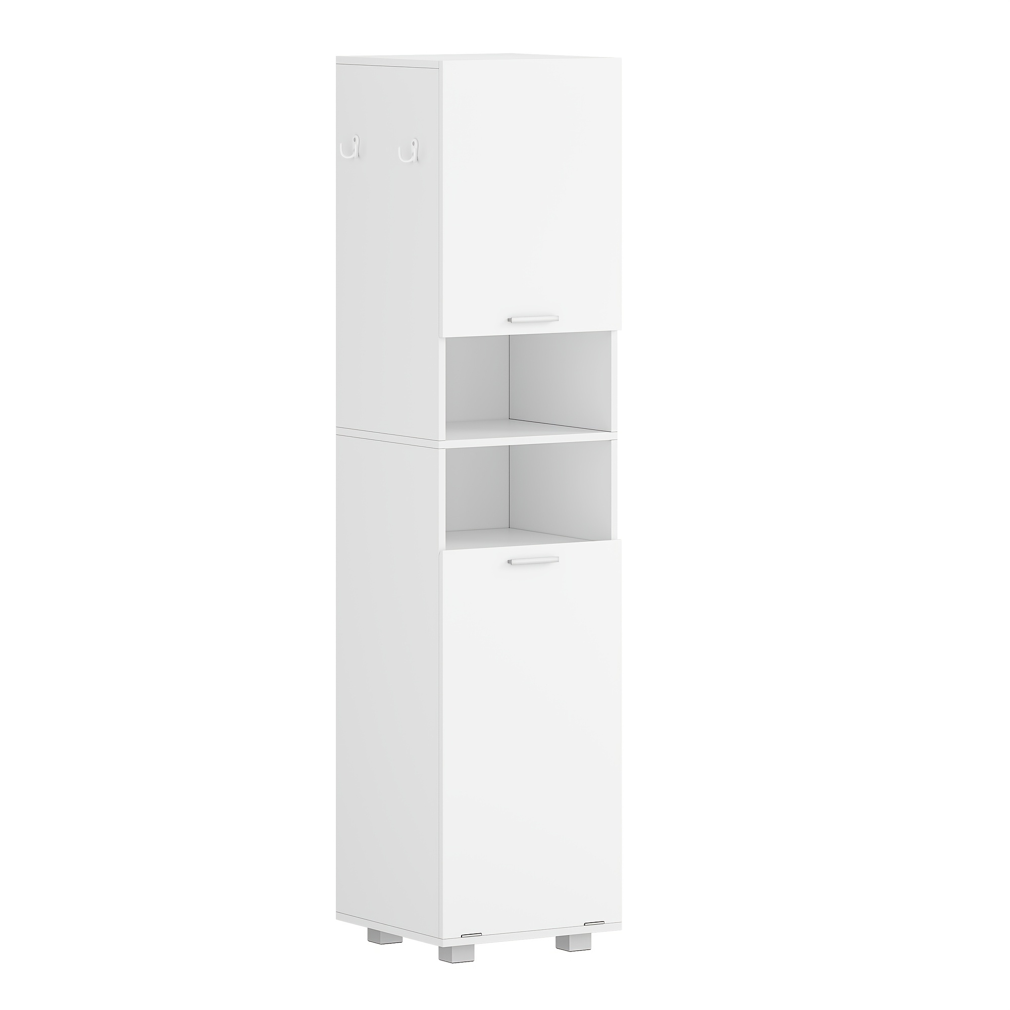 Bathroom Cabinet With Laundry Basket, Tall Bathroom Cabinet, Laundry Storage Cabinet, Adjustable Shelves, Storage Cabinet For Bathroom And Laundry Room, 40 X 40 X 170cm, White