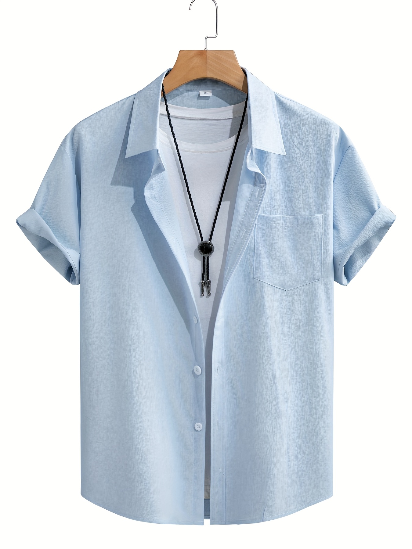 Men's Casual Short Sleeve Button-Up Shirt - Wrinkle-Resistant Polyester, Dark Gray with Collar & Chest Pocket, Lightweight Summer Wear for Everyday Use, Everyday Shirt | Modern Casual Style | Polyester Fabric, Short Sleeve Tops, PLUS SIZE