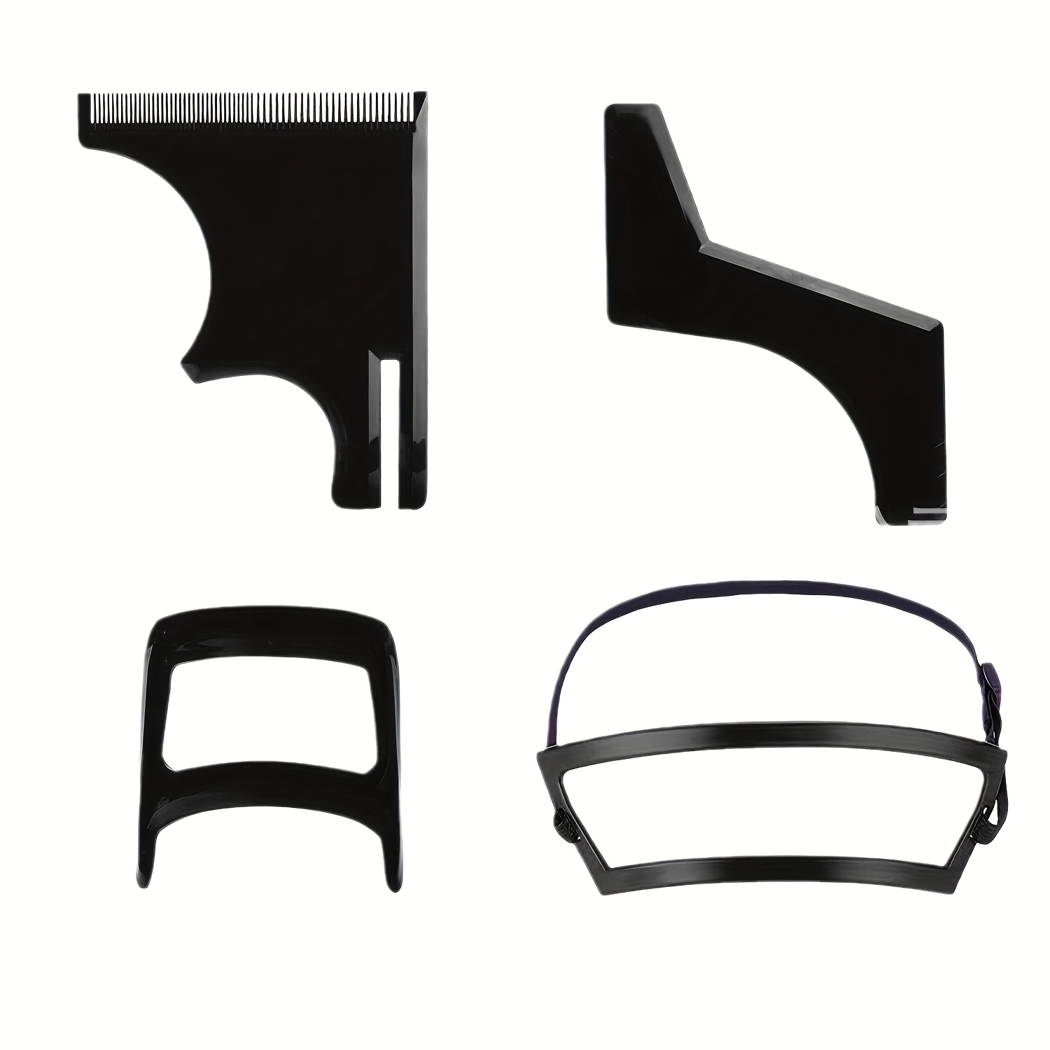 4-in-1 Beard Trimming & Styling Kit - Includes Hairline, Goatee, Mustache & Neck Line Templates With Odorless Plastic Brush Comb For Men, Guide Set