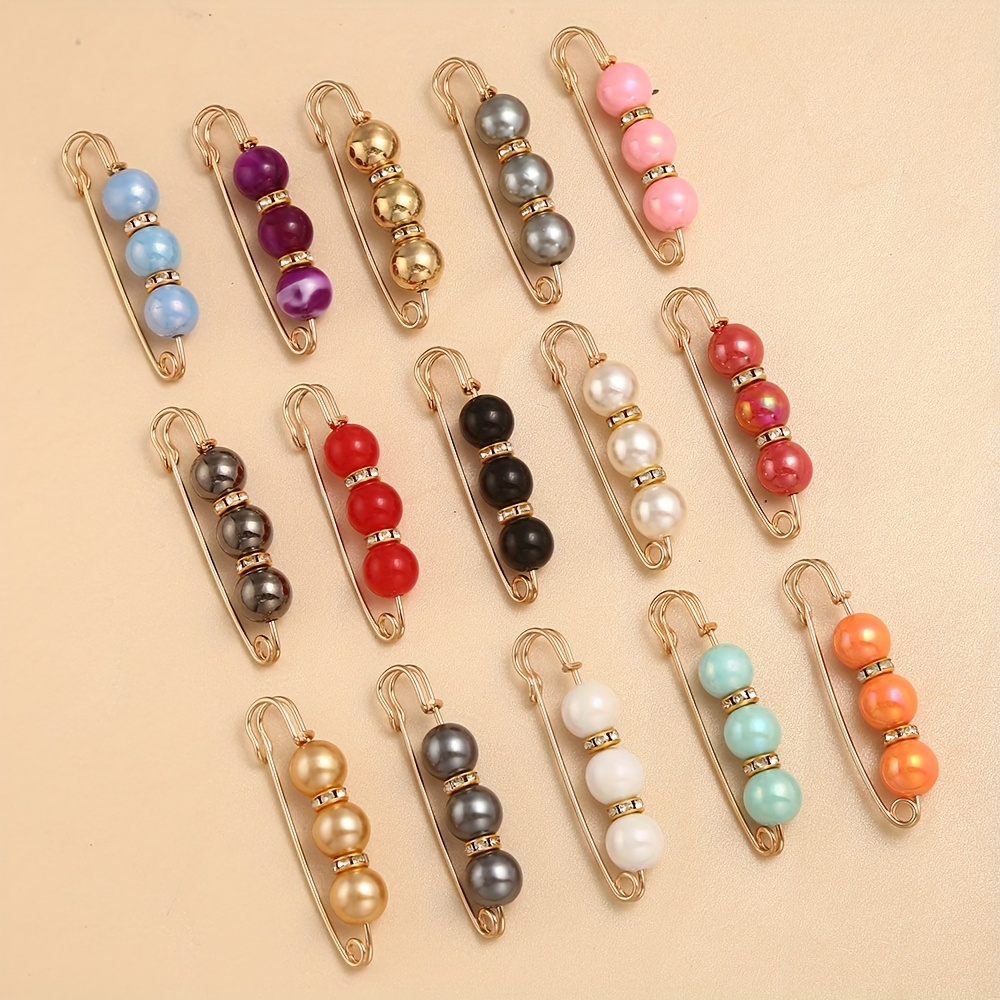 Image of 15pcs Of Colorful Pearl Waist Pins And Scarf Clips, Suitable For Securing Headscarves And Veils, Preventing Wardrobe Malfunctions For Cardigans