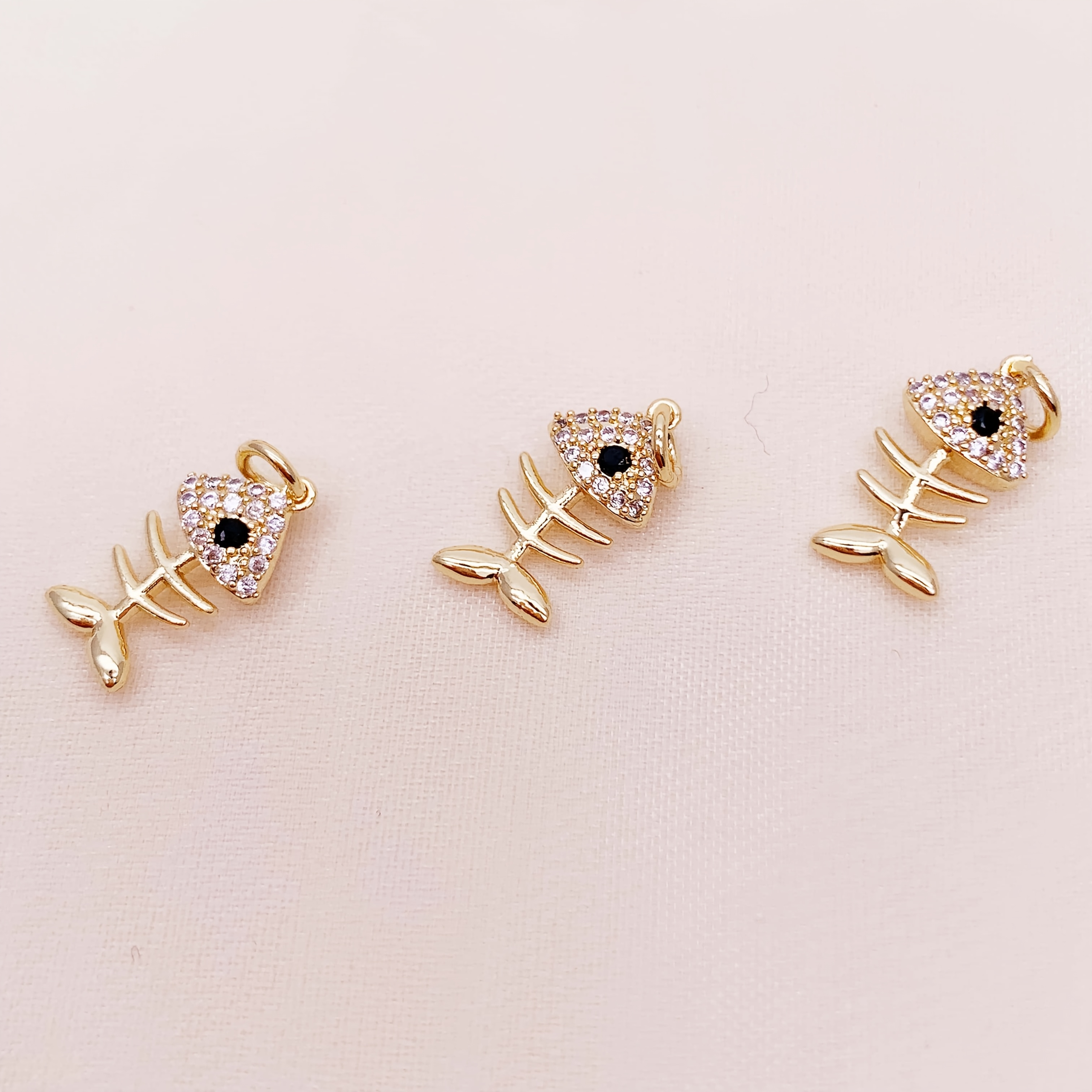TEMU 3pcs, 18k Golden Plated, Elegant Fishbone Pendants, Durable And Wear-resistant, Suitable For Making, Perfect For Necklace And Bracelet Crafting,