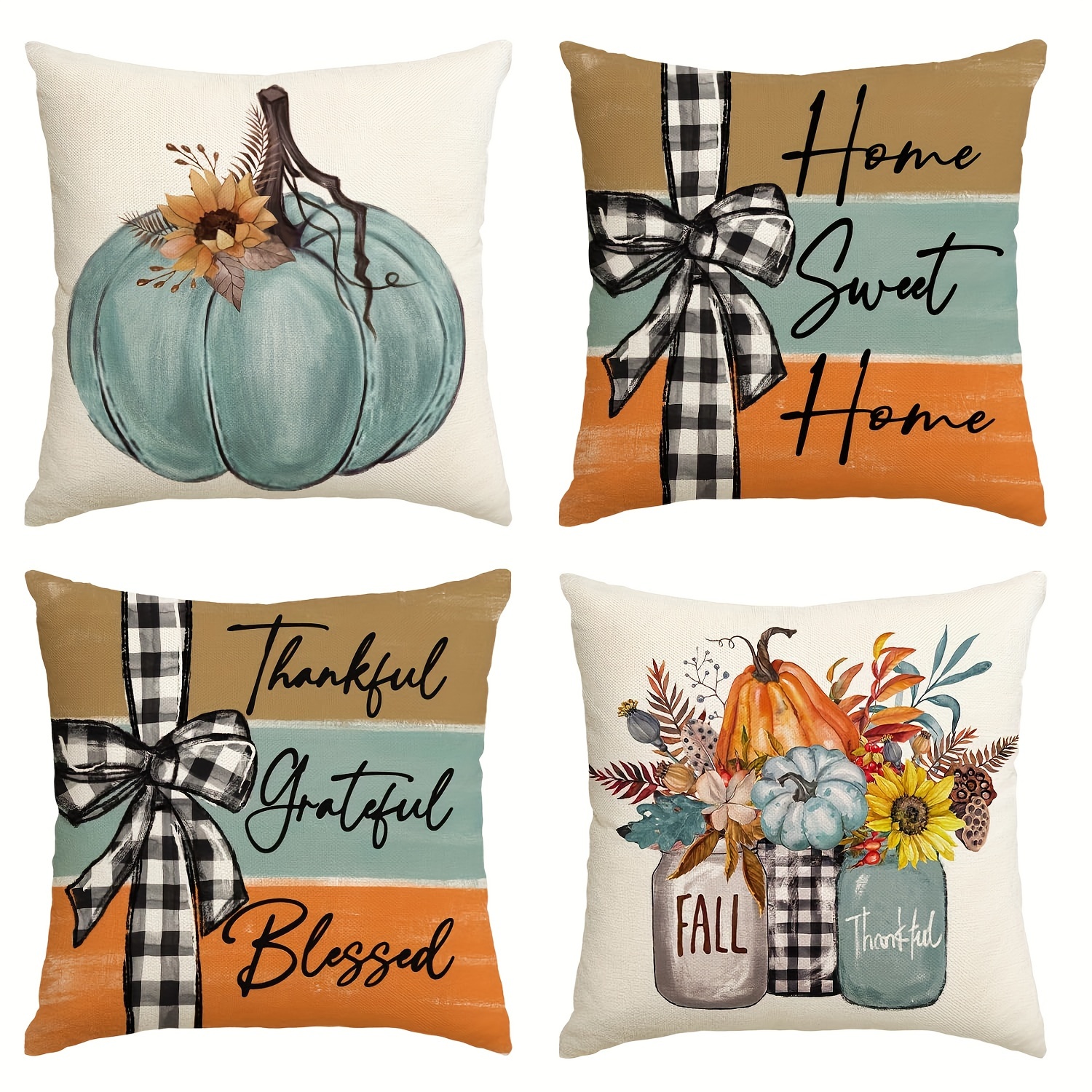 TEMU Sm:)e Give Throw Pillow Covers Set Of 4, Fall Autumn Thanksgiving Eucalyptus Leaves Harvest Decoration For Home