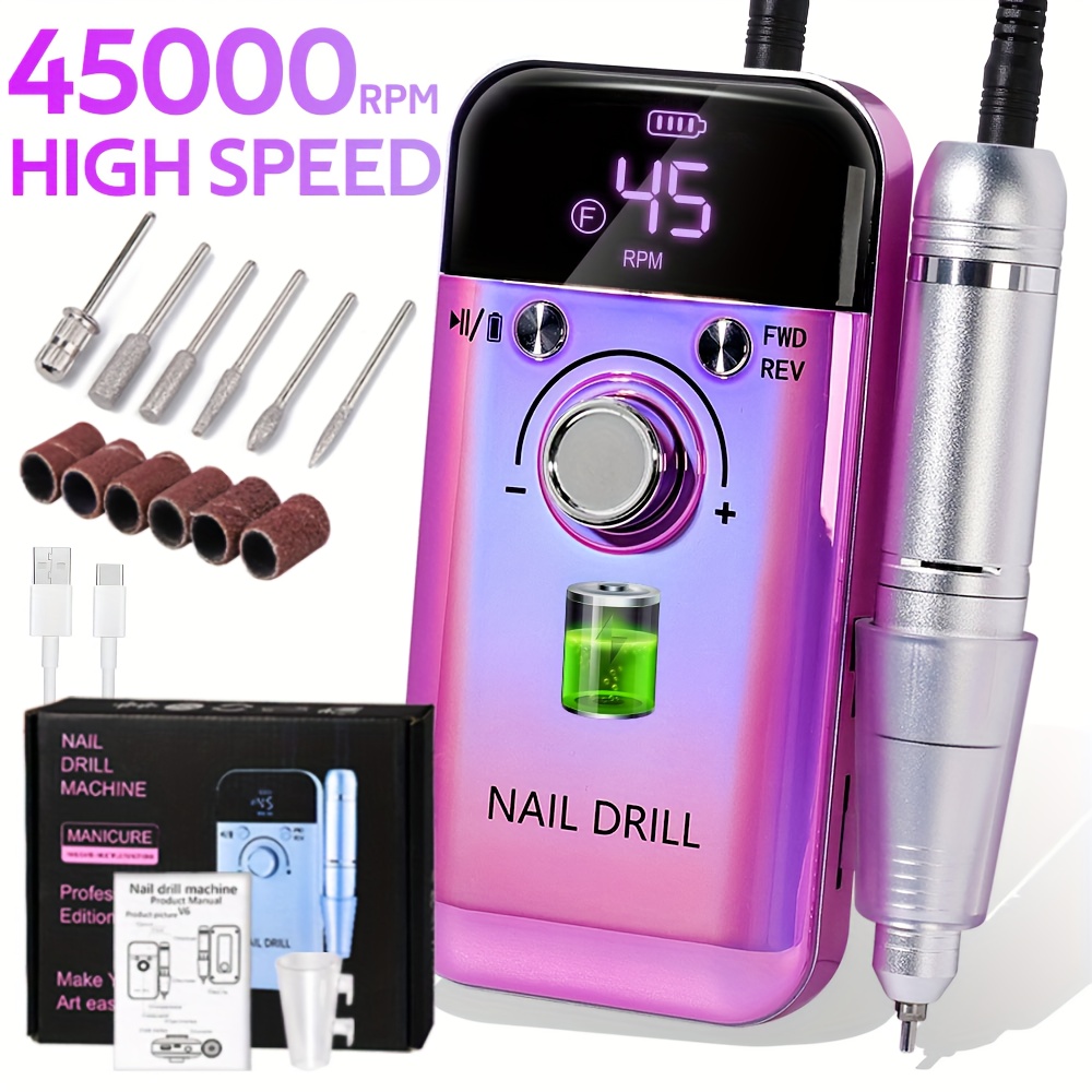 Portable Professional Electric Nail Drill Set, 45000 RPM