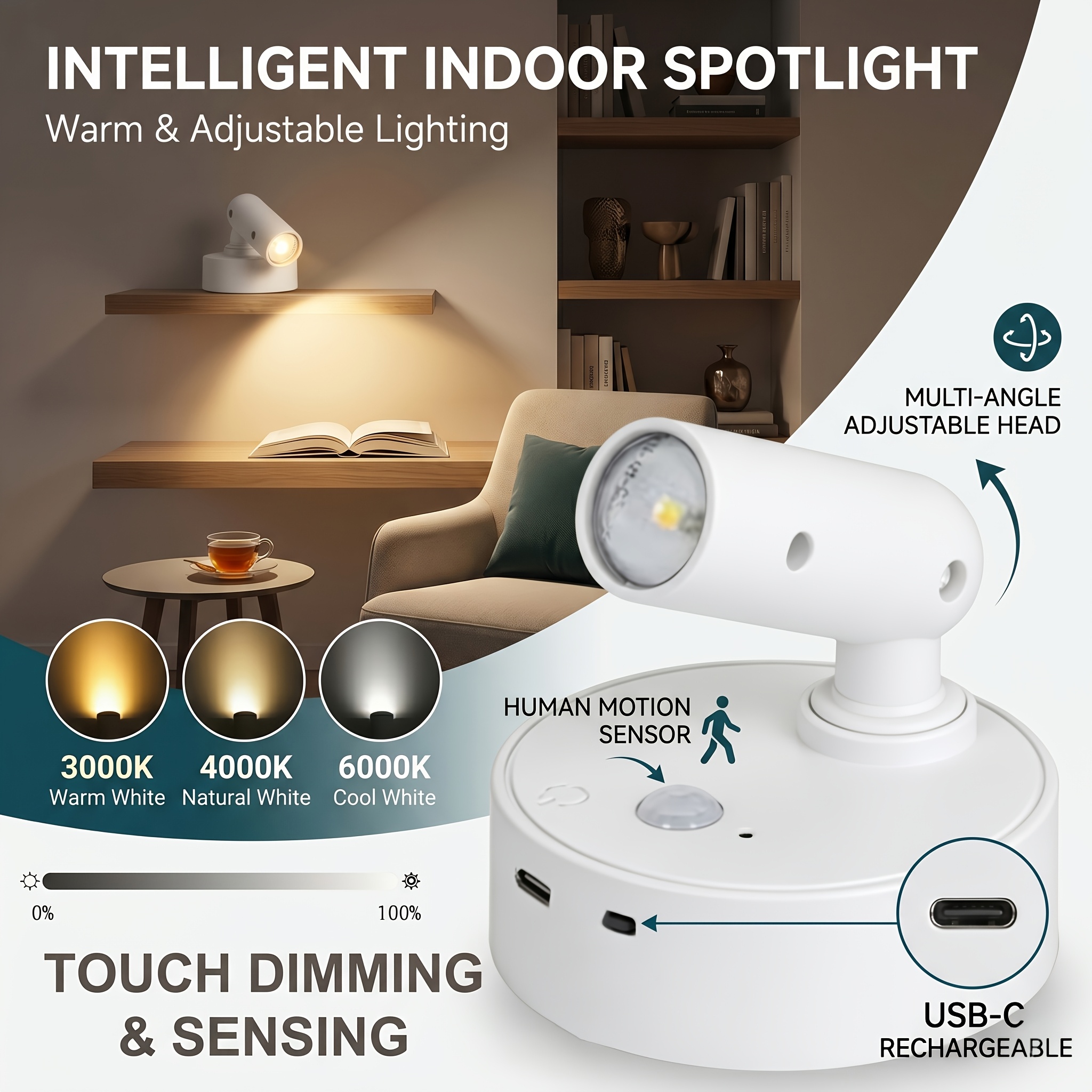3-Color LED Smart Motion Sensor Light, USB Night Light