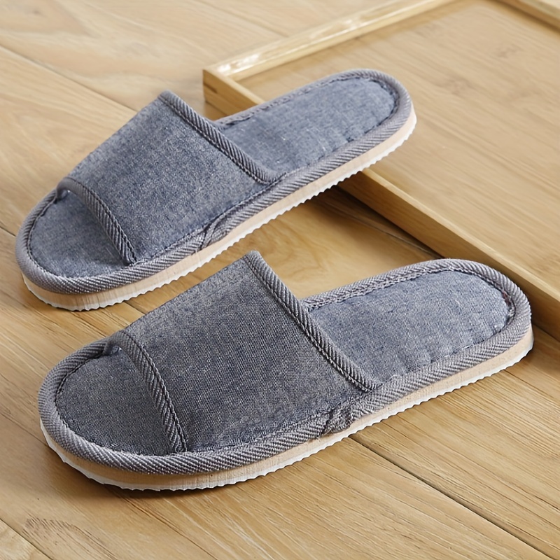 Linen Slippers, Solid Color Fabric Upper With Eva Sole, Comfortable Indoor House Shoes For Men And Women