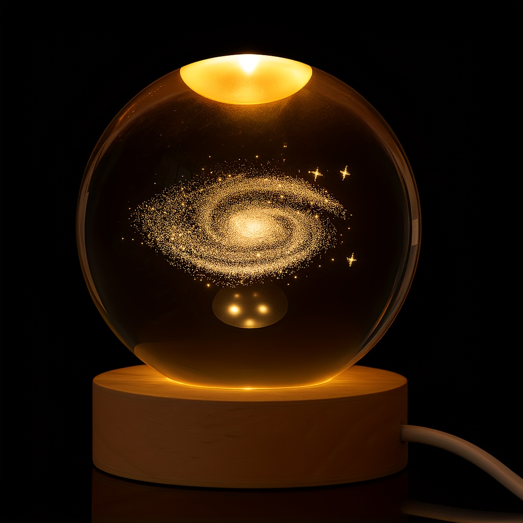 A Delightful Galaxy Crystal Ball Night Lamp Featuring a Warm LED Base, Powered by USB. This High-Quality Space-Themed Decor Is Perfect for Astronomy Lovers And Makes an Excellent Gift for Valentine'S Day, Christmas