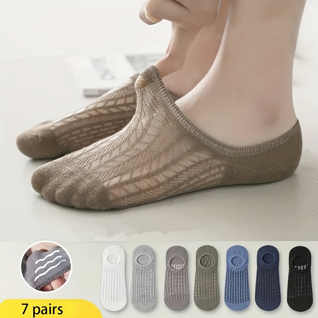 7 pairs womens breathable mesh invisible socks comfortable elastic non slip solid color toe socks polyester blend hand washable     fashion socks minimalist socks knit texture details 0