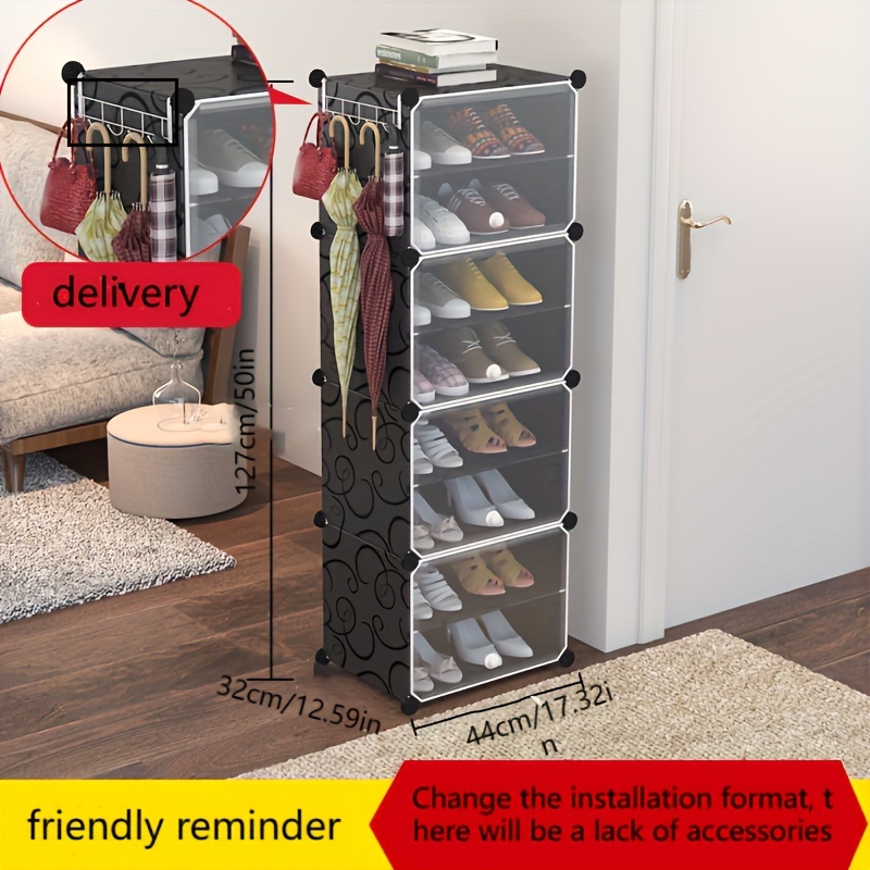1pc modular shoe cabinet with medium sized boxes 2 4 6 8 units stackable black shoe box clear door resin stacking shoe rack with frosted flip doors multi purpose storage organizer for home wardrobe