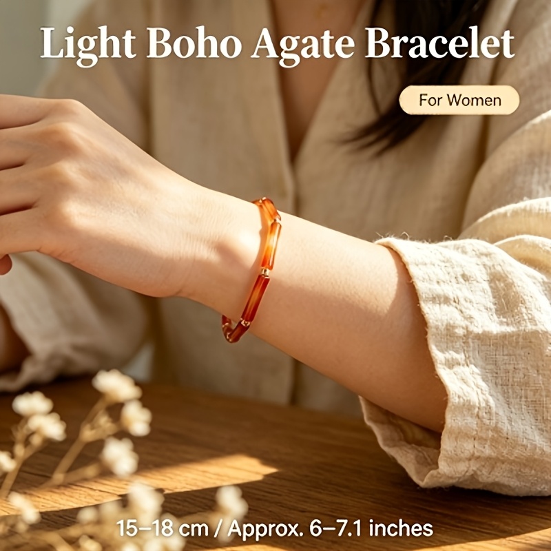 Natural Orange-Red Agate Bohemian Style Stretch Bracelet
