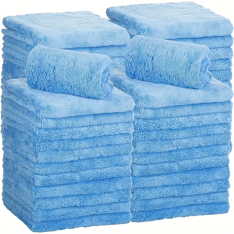 Image of 30pcs, Microfiber Cleaning Cloths For Car Polishing And Drying, 500 Gsm Plush Towels With No Edges, 16 X 16 Inches - Light Blue