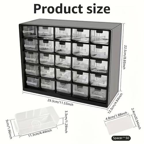 25 drawer storage box for household tools and parts with removable dividers desktop organizer dimensions 11 5 8 9 4 8 inches suitable for home garage toolboxes and screw craft cabinets