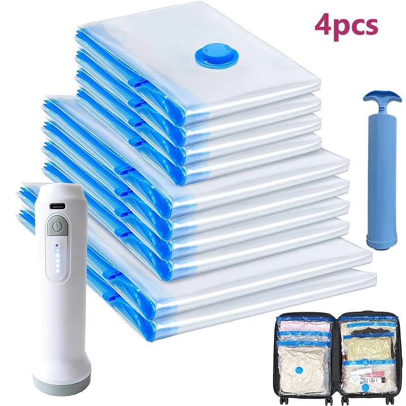 4pcs vacuum compression bag set   and manual pump essential for travel and camping vacuum sealed bags space saving bags for luggage suitable for clothing suitcases handbags backpacks holidays and business trips seasonal storage bags