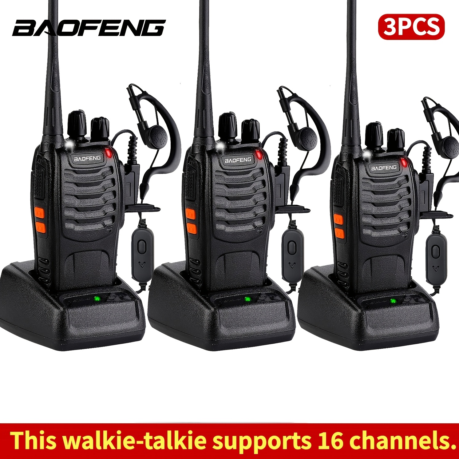 TEMU Baofeng Bf-888s Long Range Walkie Talkies For Adults, Radio With Earpiece, 16 Channels Rechargeable Handheld Transceiver, Built-in Flashlight &