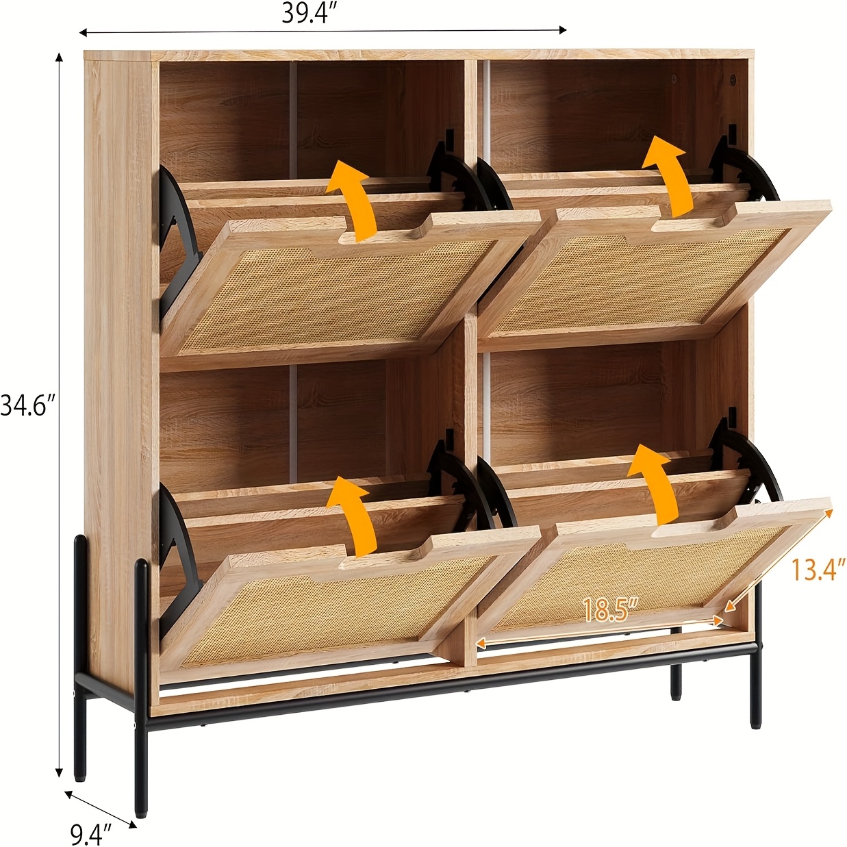 TEMU Narrow Entryway Shoe Cabinet - 4 Flip-door Shoe Storage With Adjustable Shelves - Space For Hallway, 100x88cm, , , Small
