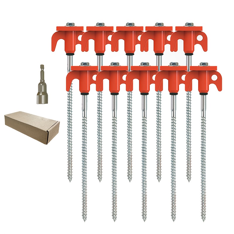E-shop 10er-Pack 8-Zoll Schwerlast Zelt Heringe mit Sechskant | Rostbeständige Eisen Spiral Erdnägel für Garten, Hof, Wandern - Orange