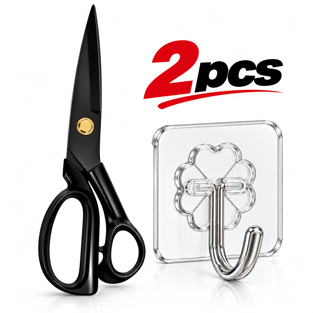 TEMU Juego de 2 piezas: Tijeras de sastre de 8 pulgadas + 1 gancho adhesivo. son convenientes para cortar telas, textiles, cuero y materiales de