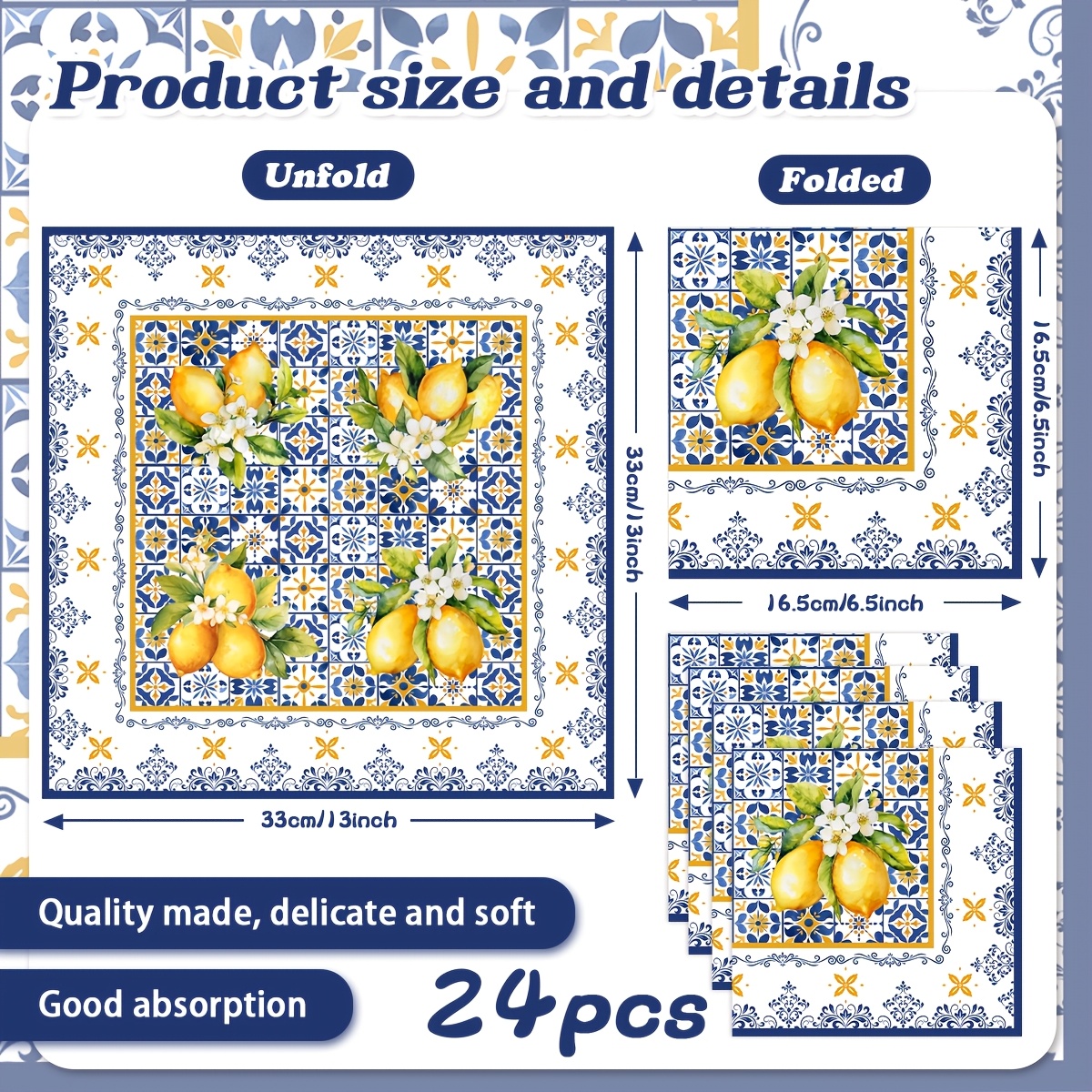 TEMU And Porcelain Lemon Floral Theme Party Napkins Dinner Tissues Lunch Tissues Suitable For Gatherings Birthday Parties Table Decoration For