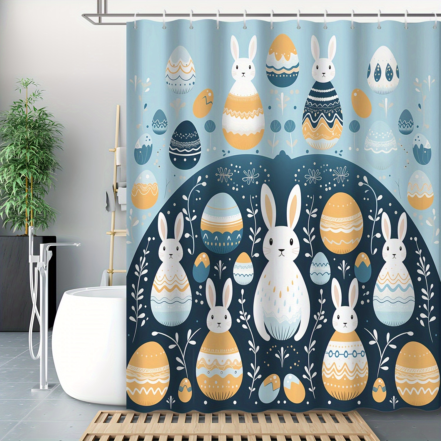 Cartoon Cute Rabbit Egg Printed Shower Curtain Waterproof - Temu Australia