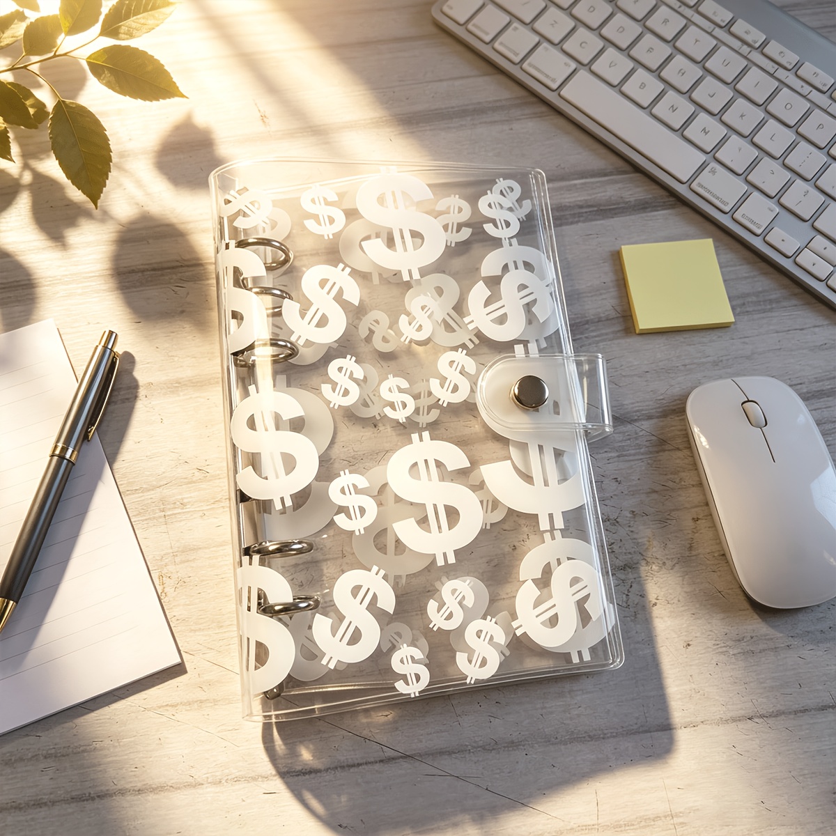 TEMU 1 pieza de cubierta de carpeta A6 transparente con de dólar, compatible con perforadora de 6 agujeros, adecuada para desafíos de , finanzas,