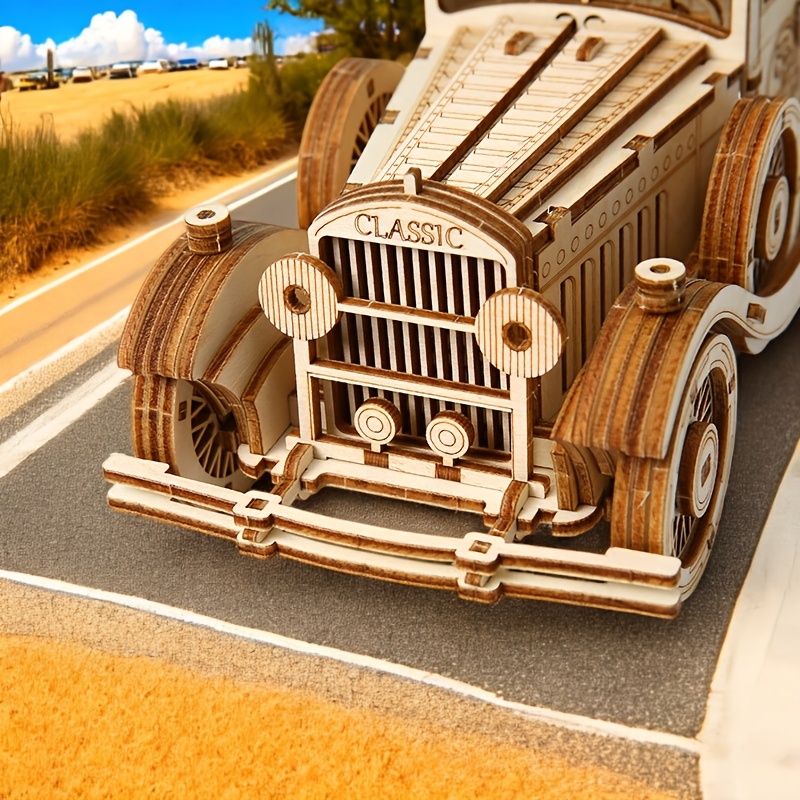 3D Wooden Mechanical Well Vintage Car & Beach Themed Motorcycle Puzzle Set