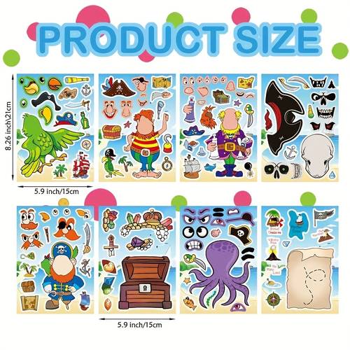 24 sheets of pirate themed stickers for children create your own pirate stickers face making stickers designs skull and stickers decorations for a pirate themed party