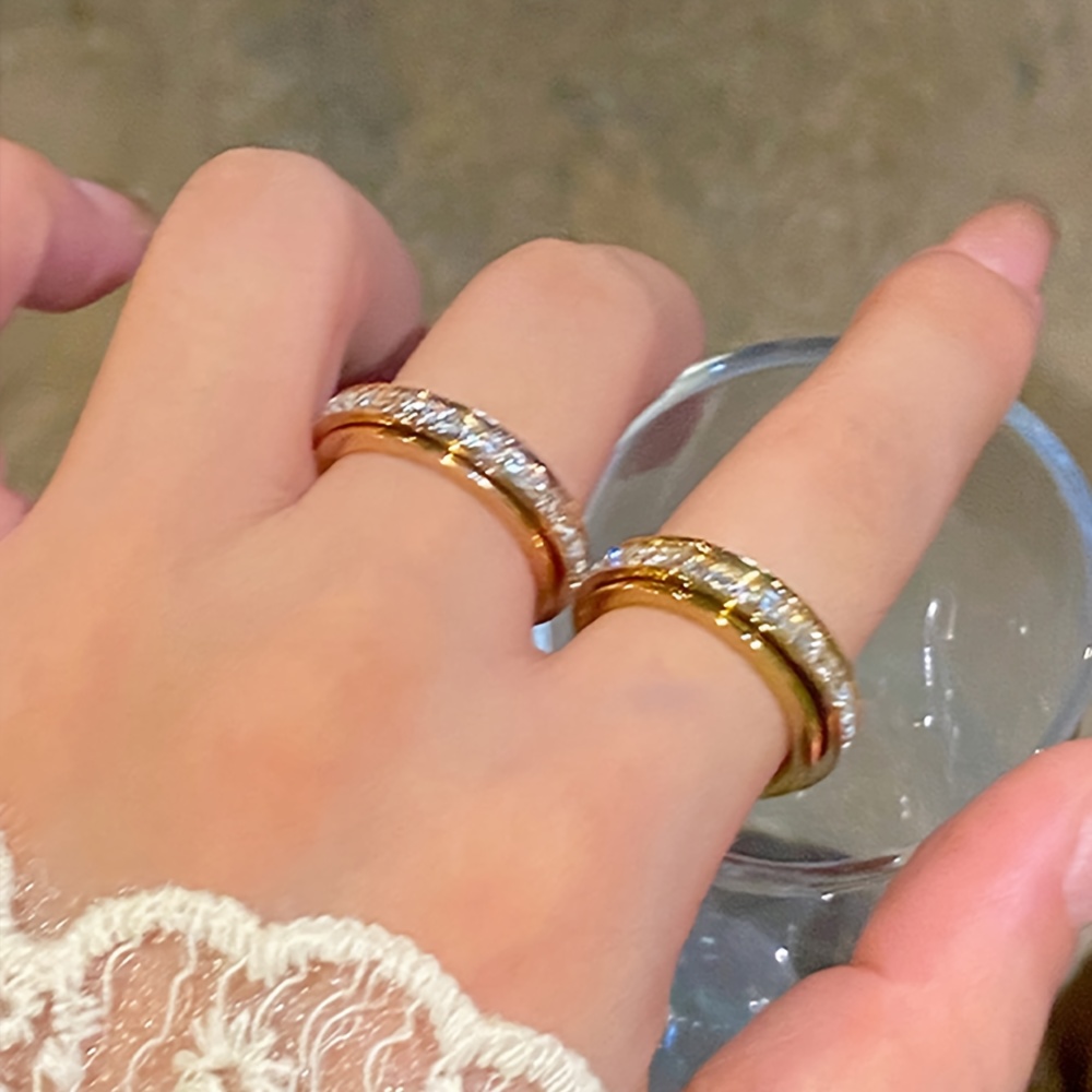 Ladies' Rotatable Single-Row Sparkling Zirconia Ring, Elegant Gift