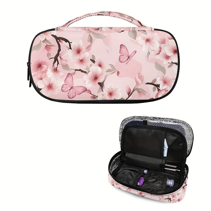 Image of Pink Butterflies Flower Insulin Cooler For Women Men Diabetic Insulated Organizer Portable Cooling Bag