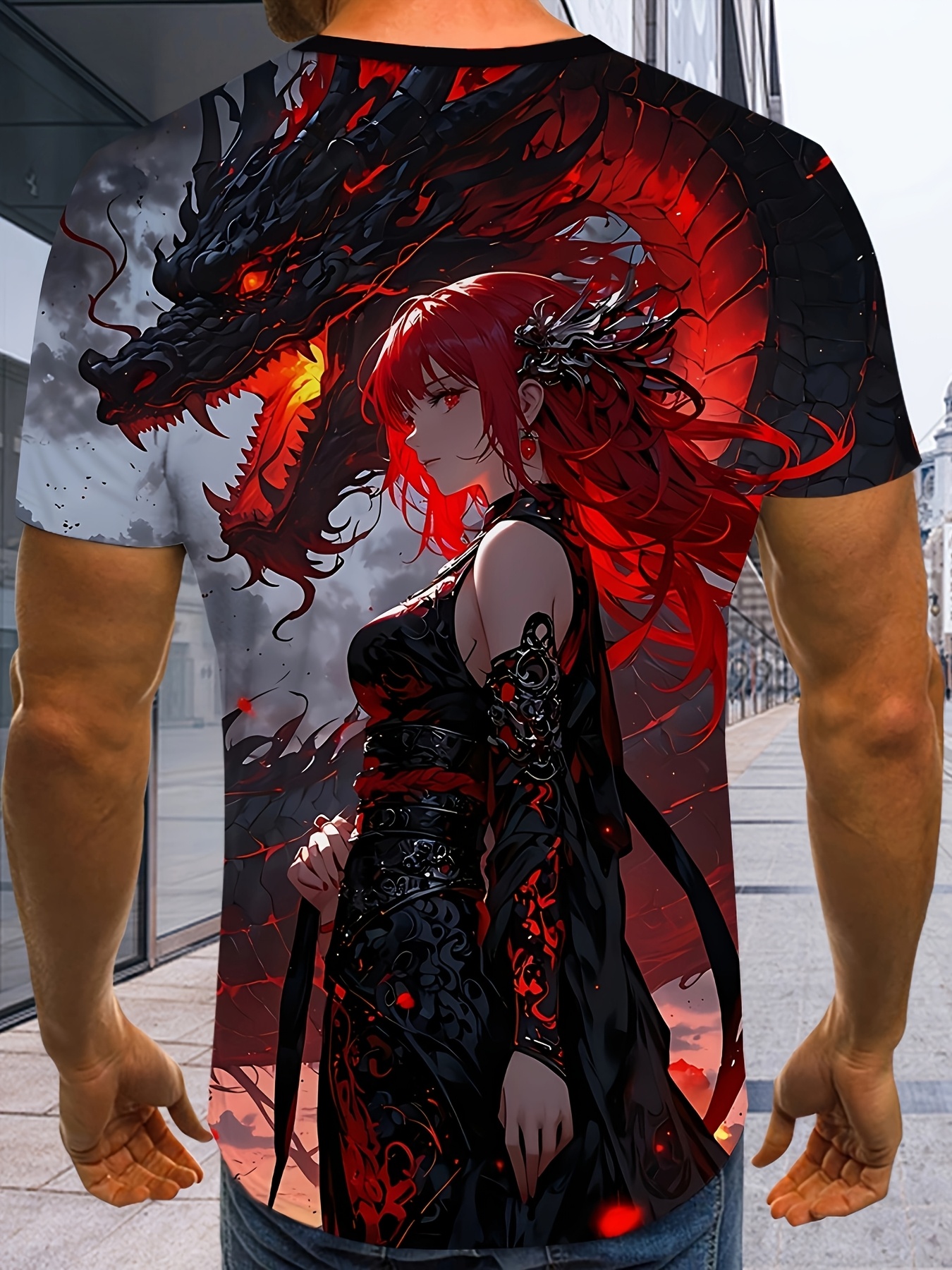 Men’s 3D Anime Girl & Dragon T-Shirt