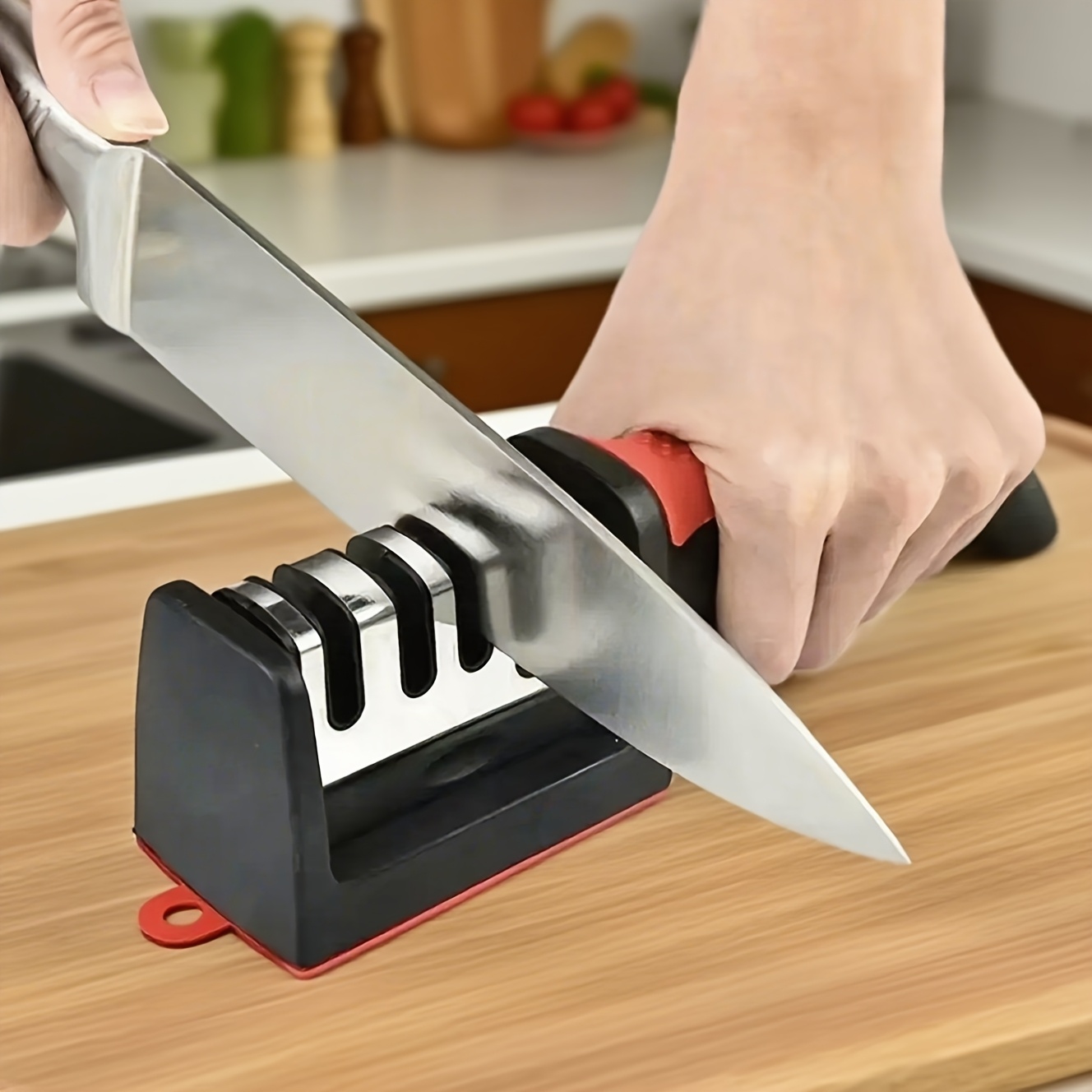 imagen del artículo Afilador de cuchillos profesional de 4 etapas que realiza afilado grueso y fino en varios cuchillos y tijeras, incluye piedras de afilar de acero de tungsteno y cerámica. Es adecuado para el afilado diario de cuchillos de cocina, cuchillos utilitarios, cuchillos de artesanía, tijeras y más