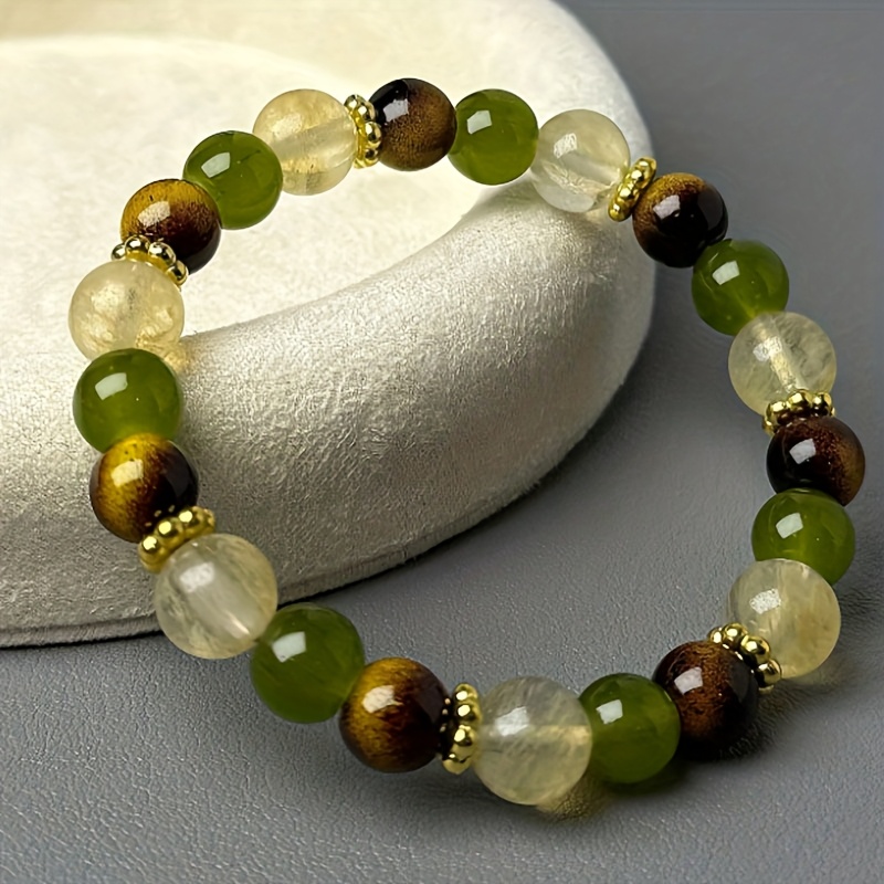 Natural Tiger's Eye & Citrine (Green Treasure) Beads Menopause Balancing Bracelet - Bohemian with 8mm Stone Beads, Hot Flash, Natural Gift for Menopause Symptoms, Year-Round Wear