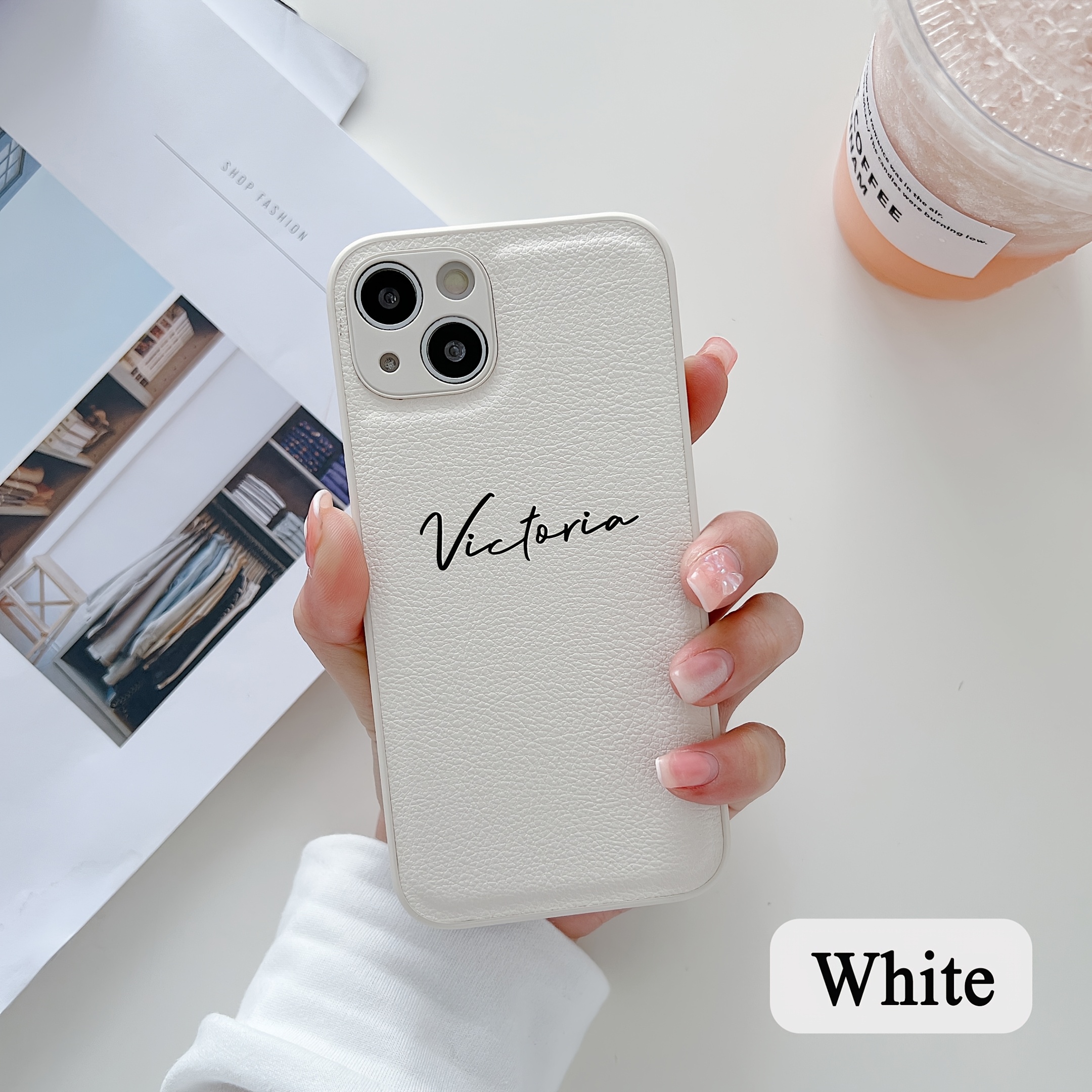 TEMU Personalized Customized Diy Name Phone Case Compatible With Iphone 16 15 14 13 12 11 Pro Luxury Korea Pattern Faux Leather Cover 16 15 14 13 12