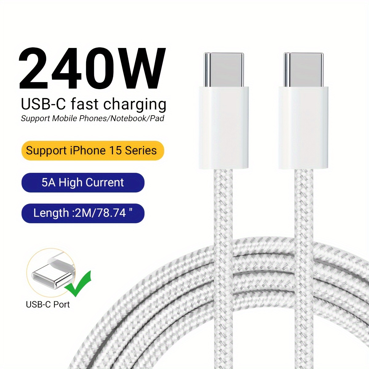 

Nadodo 240w Pd Usb C Cable, 5a Fast Charging Cable, 6.6ft/3.3ft Nylon Braided Type C Cable For 15/15 Pro/15 Plus/15 Pro Max, For Ipad Air/ipad Pro, For Pro, For Samsung Galaxy S23/s21/s10/s9/plus