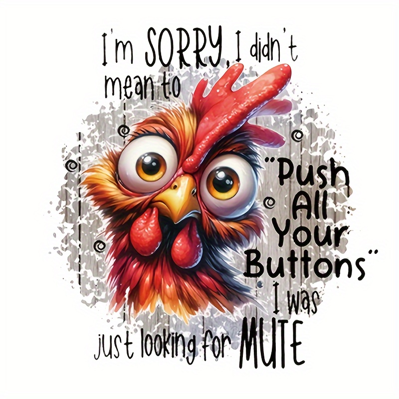 

Funny Rooster Iron-on Heat Transfer Decals – , Washable Vinyl Stickers With " Mute" Quote – Easy Diy Customization For T-shirts, Pillows, Jeans, And Backpacks