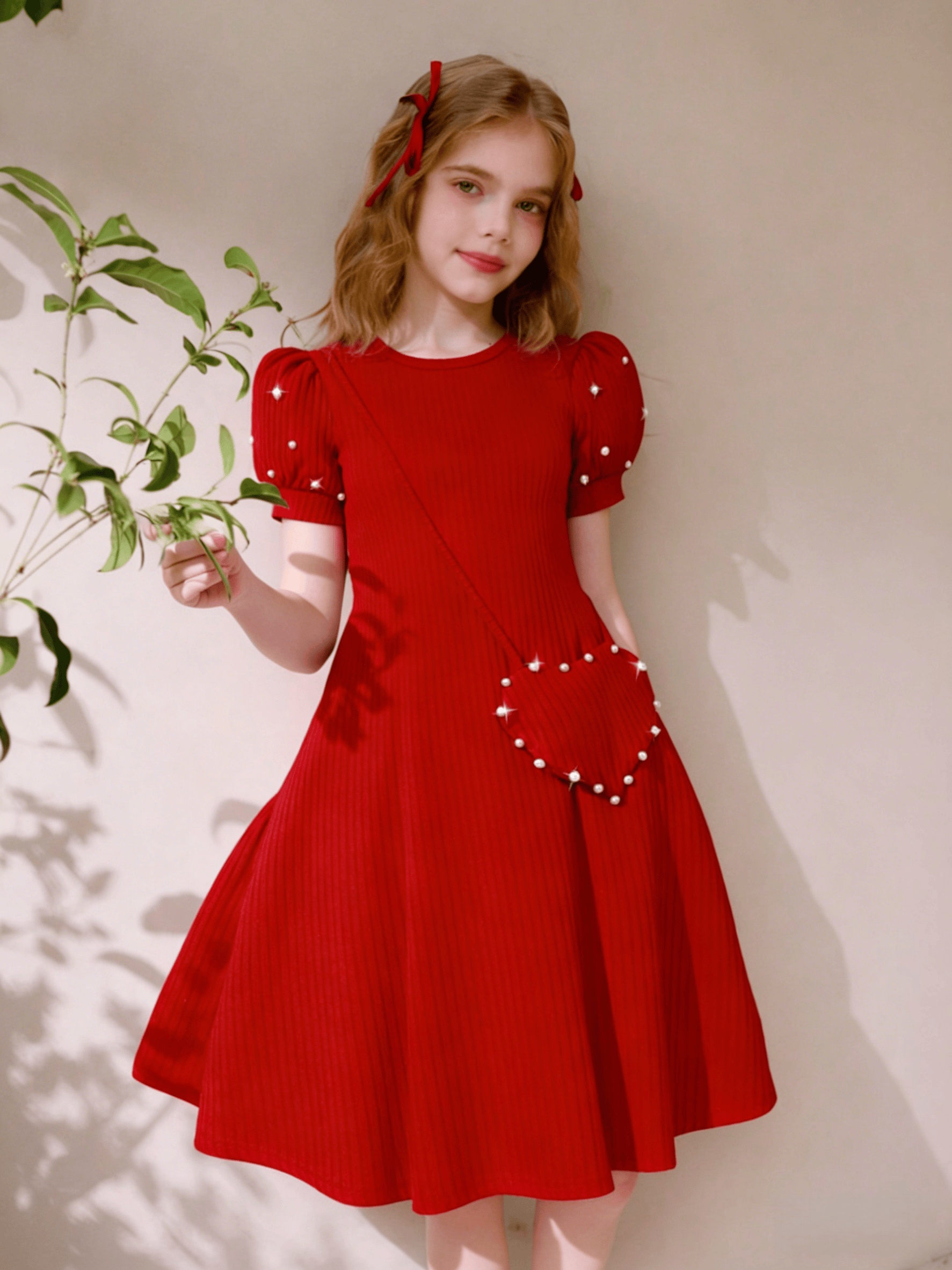 fitted lace wedding dress Women's Sweet Intentions Red Bow Accent Mini Dress | Size: L main image 0